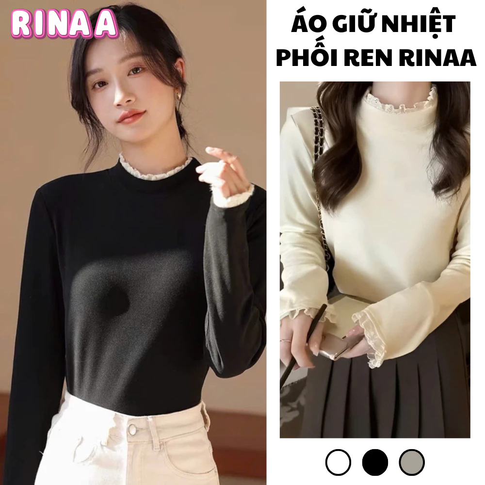 Áo giữ nhiệt lông thỏ phối ren, áo thun phối ren tay và cổ hàng Loại 1 cao cấp MIAA
