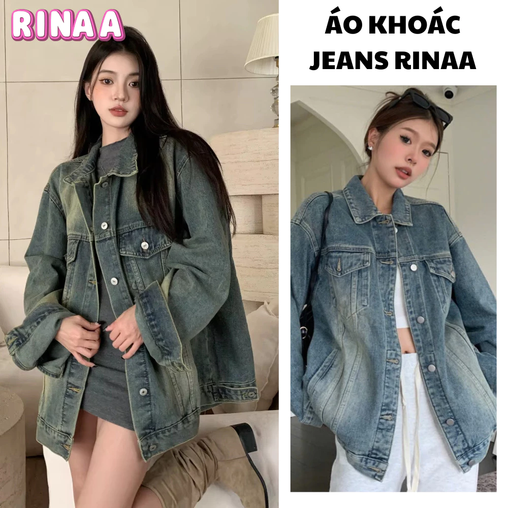 Áo khoác jean nữ RINAA, áo khóa bò form rộng chất liệu dày dặn phong cách trẻ trung năng động