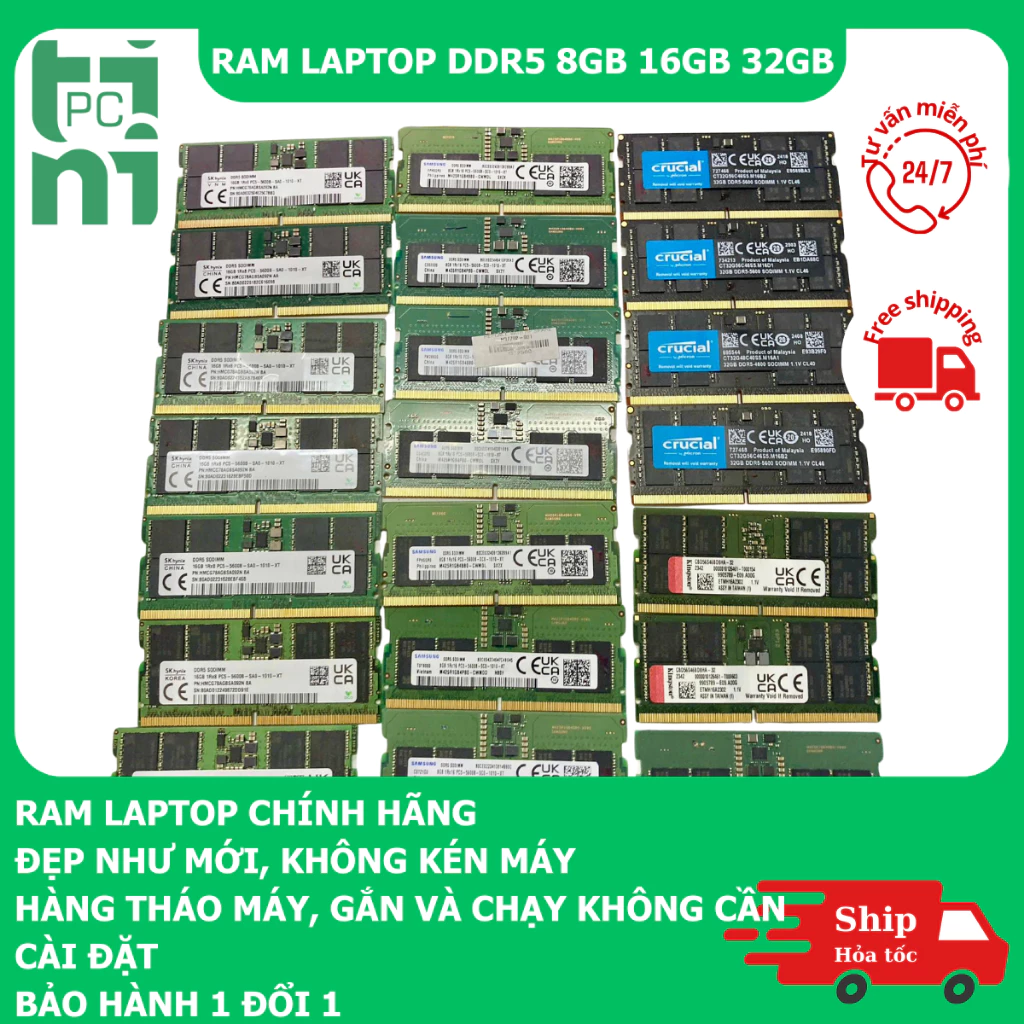 [Bảo Hành 3 Năm] Ram Laptop DDR5 8/16/32GB Bus 4800/5600MHz  Hàng Tháo Máy