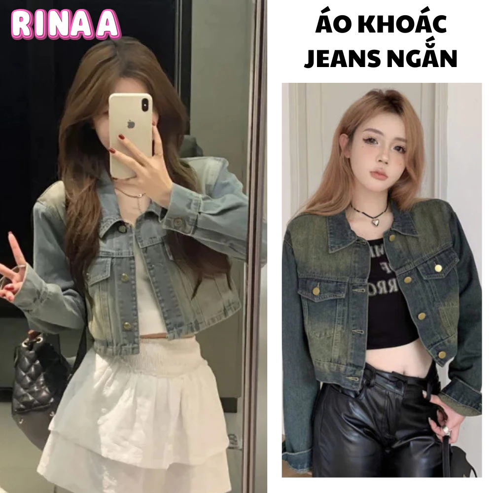 Áo khoác bò jeans croptop dáng ngắn, chất liệu dày dặn tôn dáng dễ phối đồ, mẫu thời trang hot hit