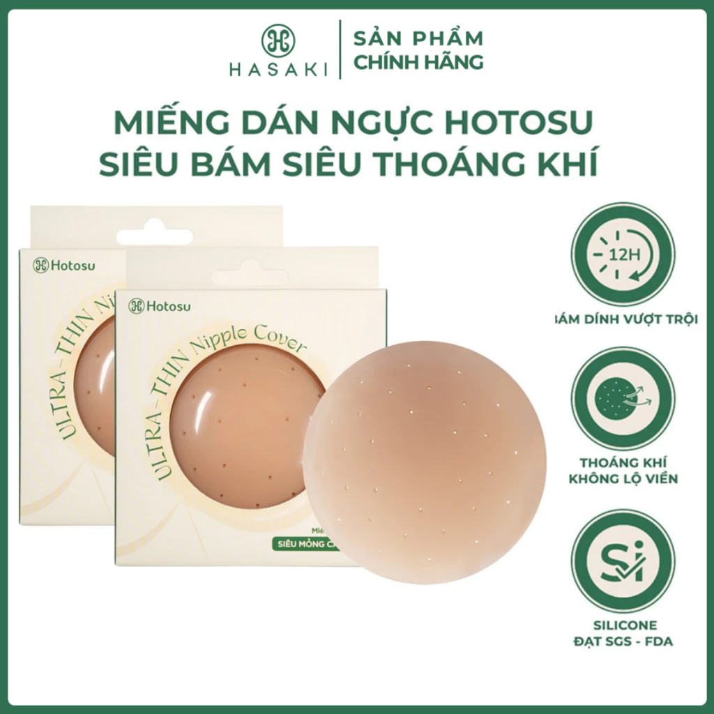 Combo 2 Miếng Dán Ngực Hotosu Siêu Bám Thoáng Khí Silicone Chuẩn Thực Phẩm Size S/M Ultra-Thin Nipple Cover Hasaki