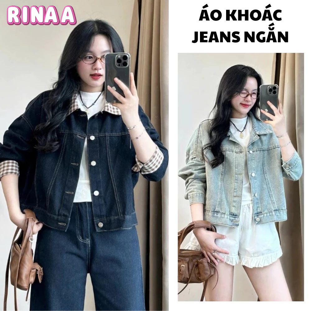 Áo khoác jeans bò nữ phong cách Unisex, áo khoác jean Rinaa denim nữ form rộng dễ phối đồ