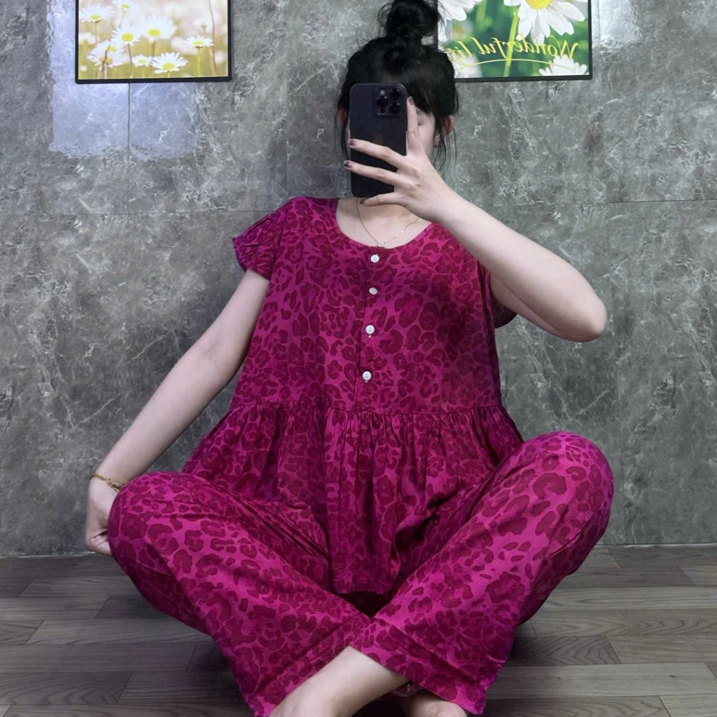 QUẦN DÀI BABYDOLL PHOM TO TLD270 - Đồ Bộ Tole Lanh Nữ Mặc Nhà Aó Cổ Tròn Tay Búp Quần Dài M/L/XL/2XL