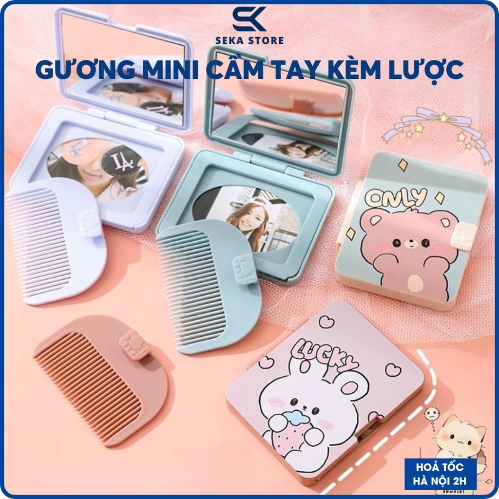Gương Mini Cầm Tay Kèm Lược Gấp Gọn 2in1, Gương Lược Trang Điểm Cute Bỏ Túi Ví Đi Học Du Lịch SP001241