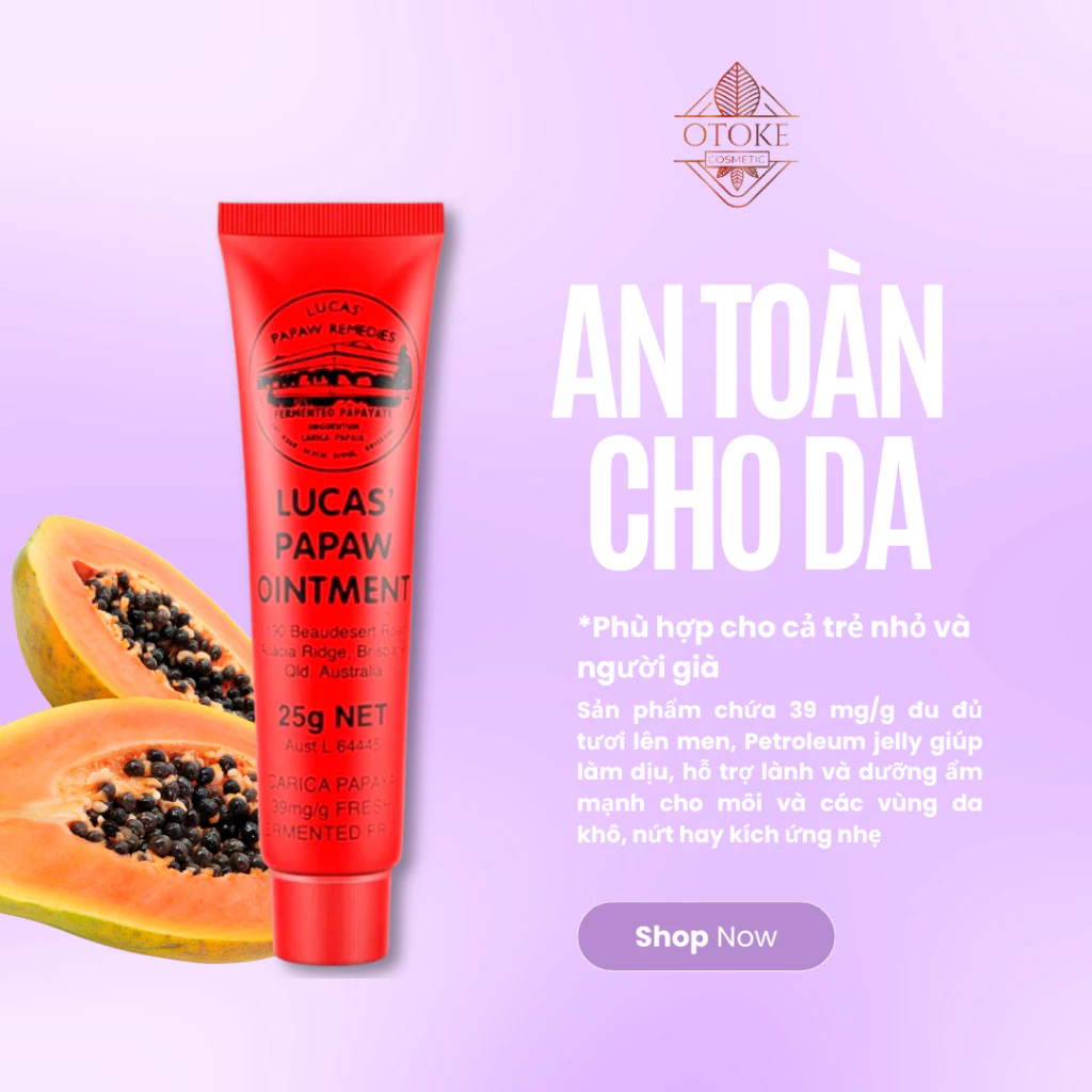 [Tem phụ chính hãng] Kem đa năng Lucas' Papaw Ointment giúp dưỡng môi, dưỡng da nứt nẻ, phỏng từ Úc 15-75g