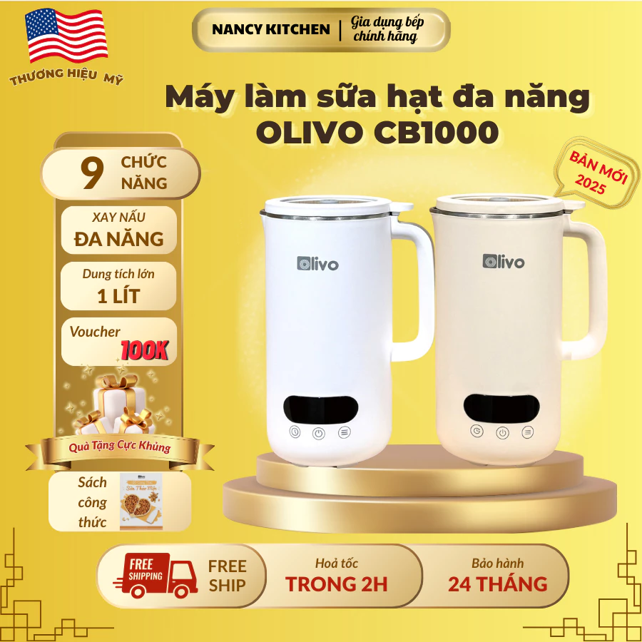 [Chính hãng] Máy làm sữa hạt Olivo CB1000,có 2 màu,thể tích 1 lít,2-4 người dùng,BH 24 tháng