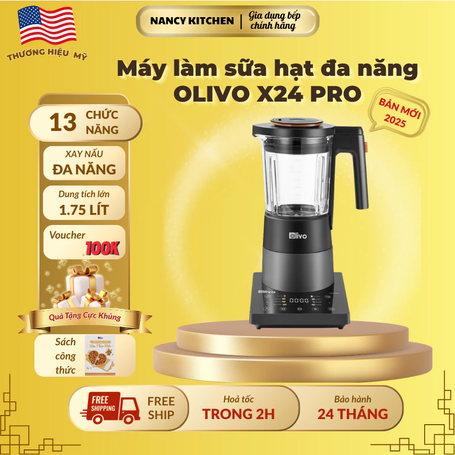 [Chính hãng] Máy nấu sữa hạt đa năng Olivo X24 Pro-Thể tích 1.75L,13 chức năng,bảo hành 24 tháng