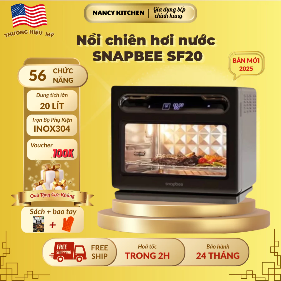 Nồi chiên hơi nước Snapbee SF20 Pro-thể tích 20 lít-56 chế độ nấu-công suất 2600W,bh24 tháng