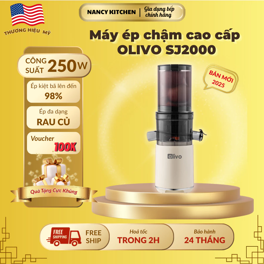 [Chính hãng] Máy ép chậm Olivo Sj2000-công suất 250-ống tiếp rộng 13cm-bảo hành 24 tháng