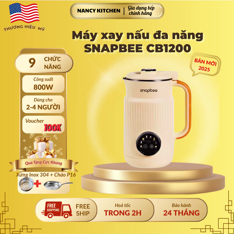 [Chính Hãng] Máy Nấu Sữa Hạt Đa Năng SnapBee CB1200 1.2L, 800W, 9 chức năng,BH 24 Tháng,tự vệ sinh