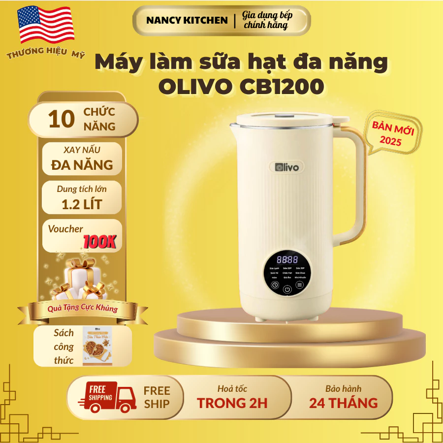 [Chính hãng] Máy xay nấu sữa hạt Olivo CB1200,10 chế độ,nấu sữa hat,làm sữa chua, công suất 950w
