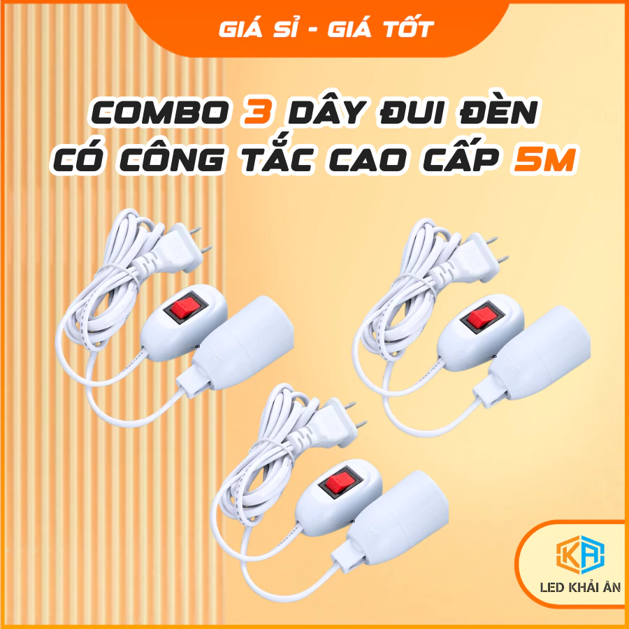 Combo 3 Bộ Dây Đuôi Đèn E27 Liền Công Tắc Dài 5m. led Khải Ân
