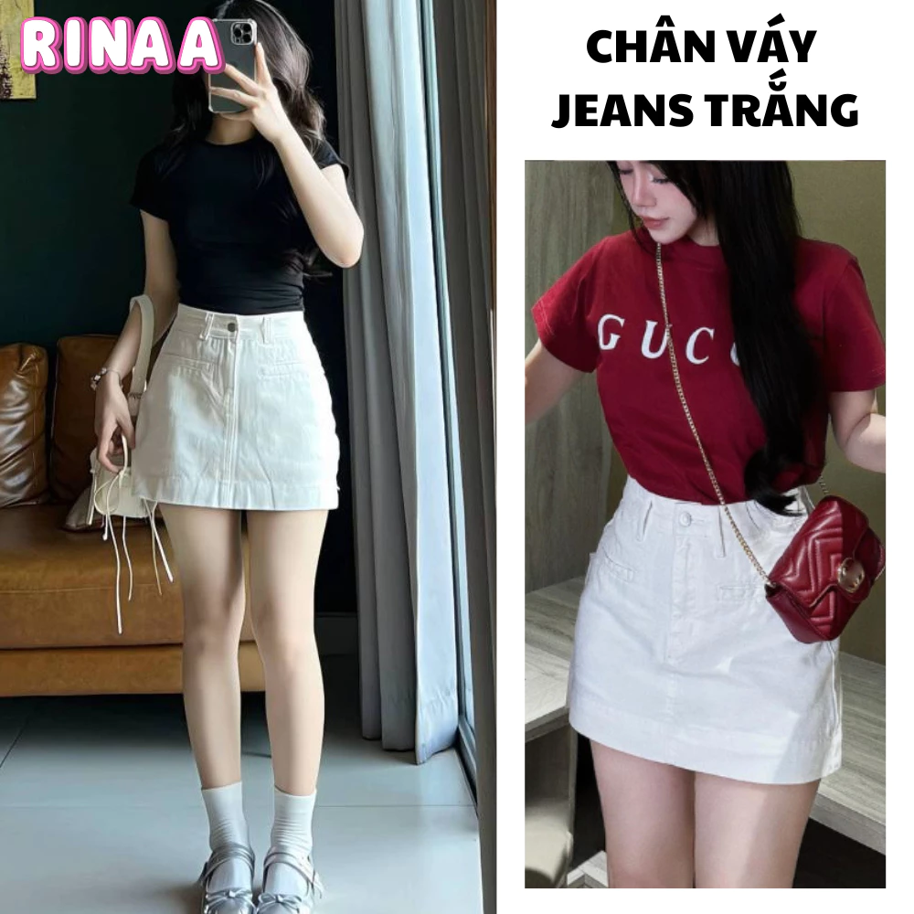 Chân váy chữ a MIAA bò ngắn jean lưng cao tôn dáng có lớp lót trong dày dặn, dáng ngắn dễ phối đồ