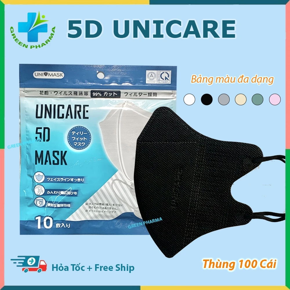 Thùng 500 chiếc Khẩu trang 5D UNICARE 3 lớp kháng khuẩn chính hãng công ty
