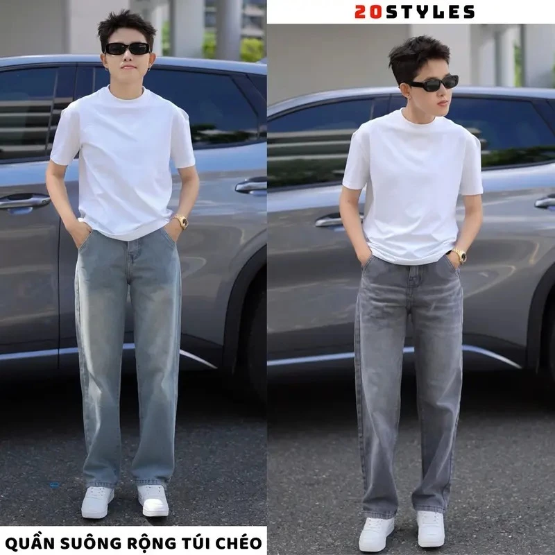 QUẦN JEAN ỐNG SUÔNG RỘNG Nam 20 Styles 3 màu xám wash, đen wash, xanh nhạt wash chất vải Dày Dặn, quần unisex dễ phối đồ