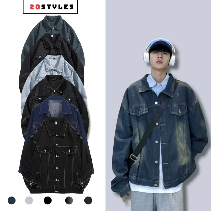 Áo Khoác Jean Nam Nữ 6 màu xanh, đen, retro, đen wash, đen chỉ trắng, xanh navy Áo Khoác Bò Nam Unisex Form Rộng
