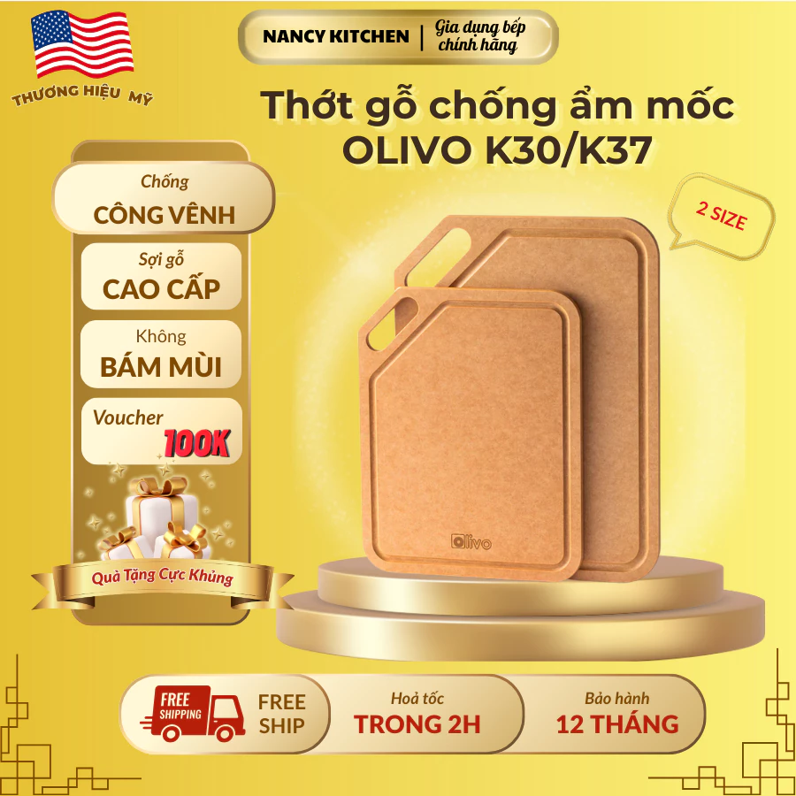 THỚT OLIVO WOOD FIBER (K30/K37)- Chống Cong Vênh, Ẩm Mốc, Không Bị Mùi Hôi- Sử Dụng Được Với Máy Rửa Bát