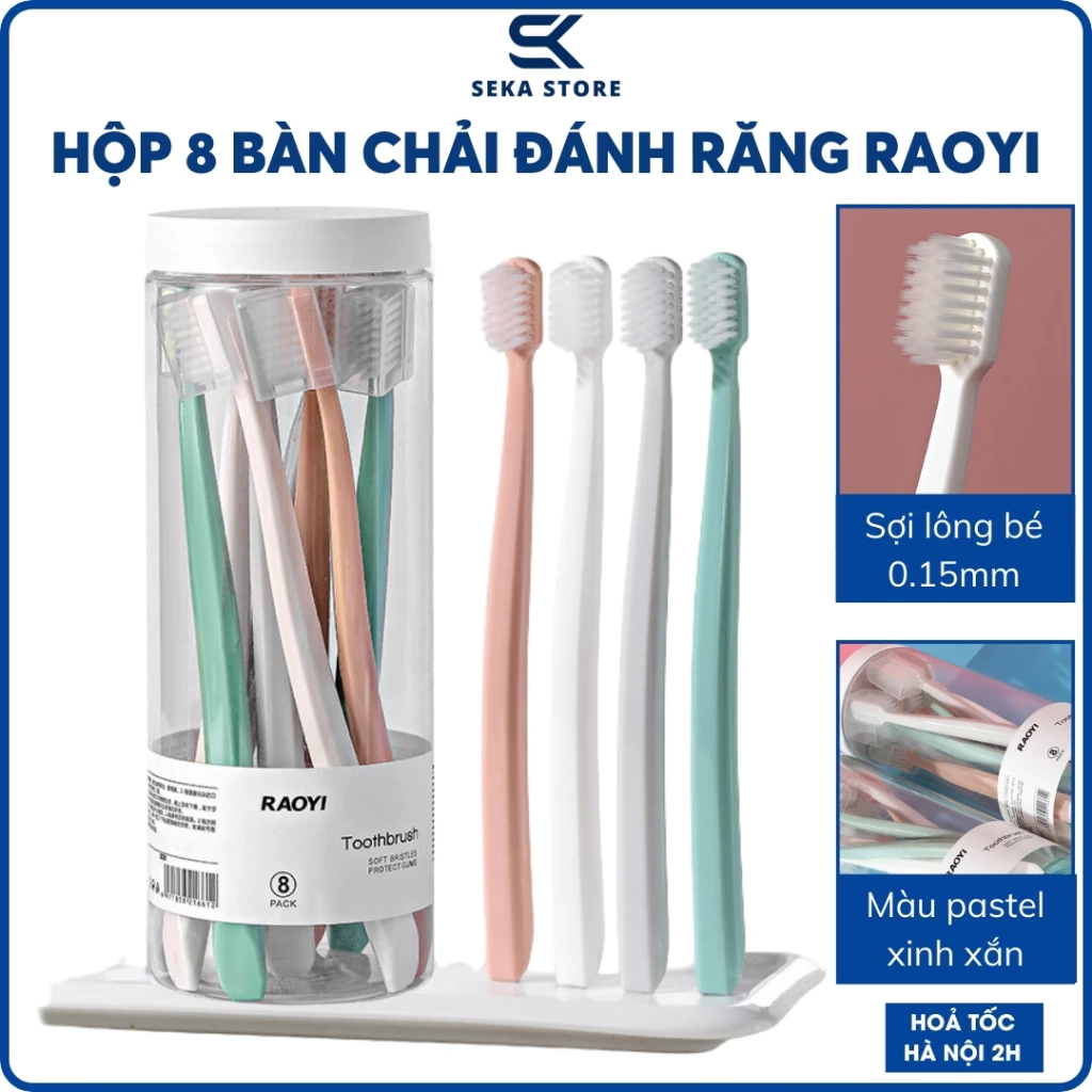 Set 8 Chiếc Bàn Chải Đánh Răng Tiện Lợi RAOZY, Bàn Chải Đánh Răng Bảo Vệ Nướu GDNT028
