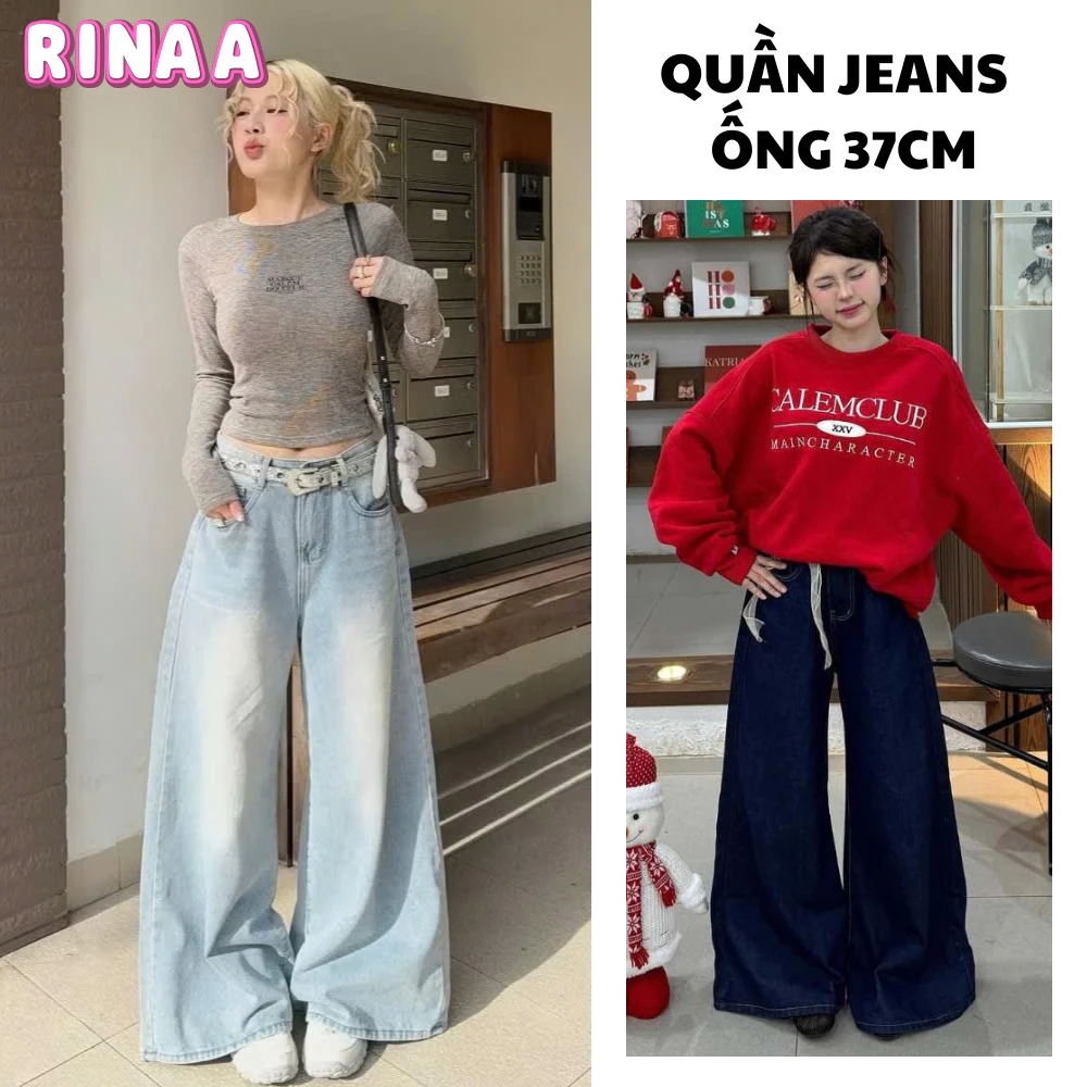Quần Jeans ống rộng wash ver 2 ống 37cm tôn dáng cạp cao, phong cách cá tính năng động form unisex