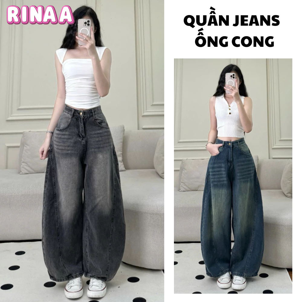 Quần Jean Nữ ống Rộng Cong DÁNG DÀI Suông MIAA màu xám đen ống rộng đầy đủ size phong cách UNISEX
