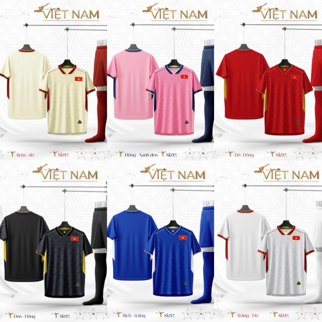 Bộ quần áo đá bóng Việt Nam mới nhất chất vải thun cao cấp, thoáng mát