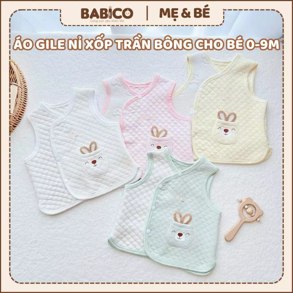 Áo Gile Nỉ Xốp Thu Đông Hinee Cài Lệch Họa Tiết  Đáng Yêu Cho Bé 3-9Kg