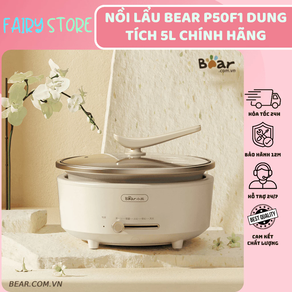 Nồi Lẩu Chiên Xào Đa Năng BEAR Chính Hãng Dung Tích 5L Model DHG-P50F1- Bảo Hành 12 Tháng