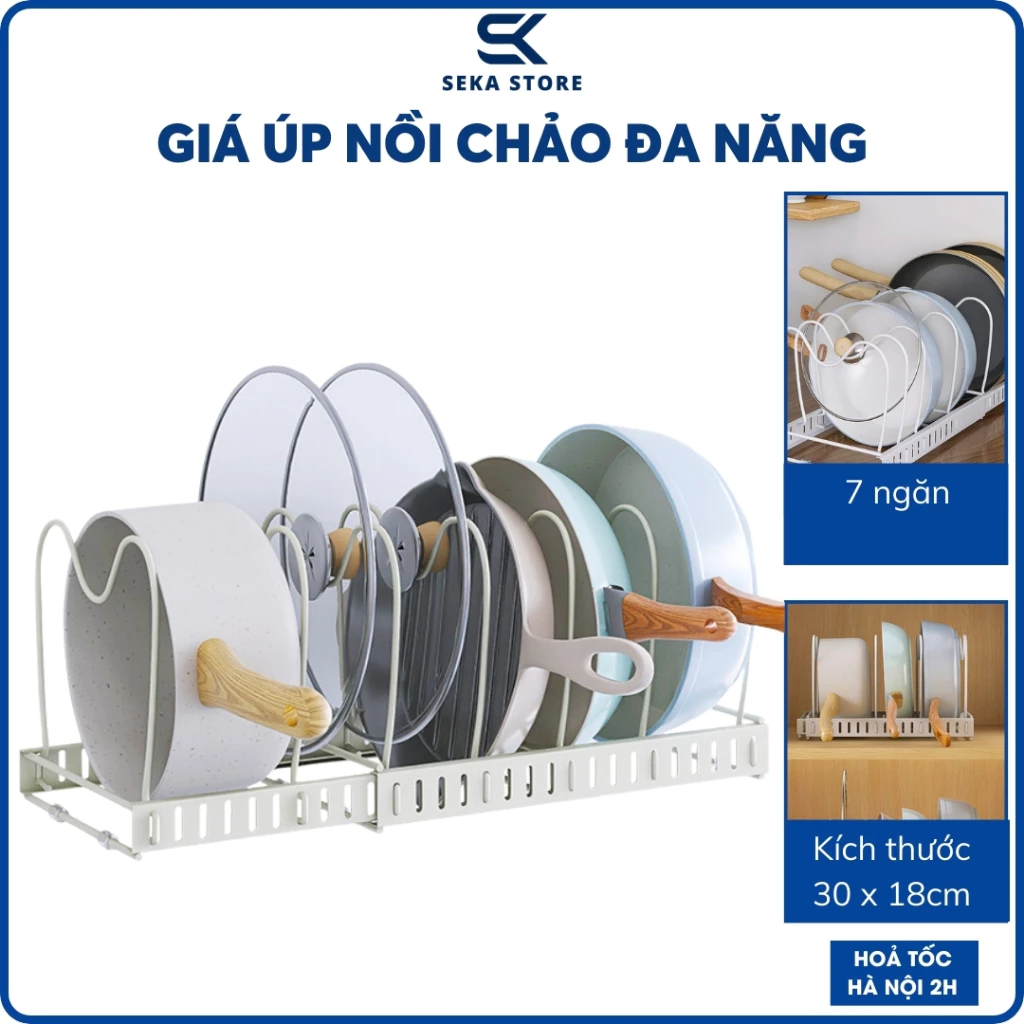 Kệ Để Nắp Nồi, Giá Úp Nồi Chảo Đa Năng 7 Ngăn GUDB