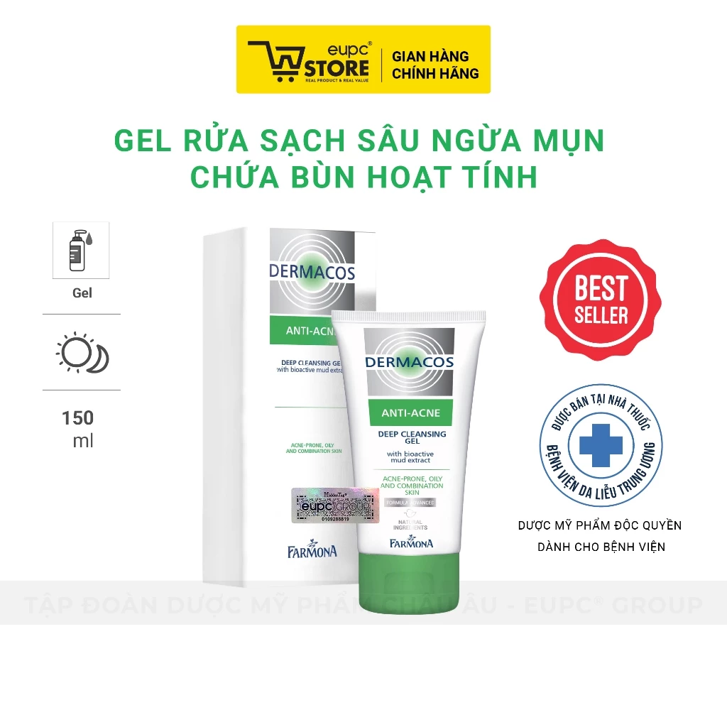 Sữa rửa mặt sạch sâu ngừa mụn Dermacos 150ml