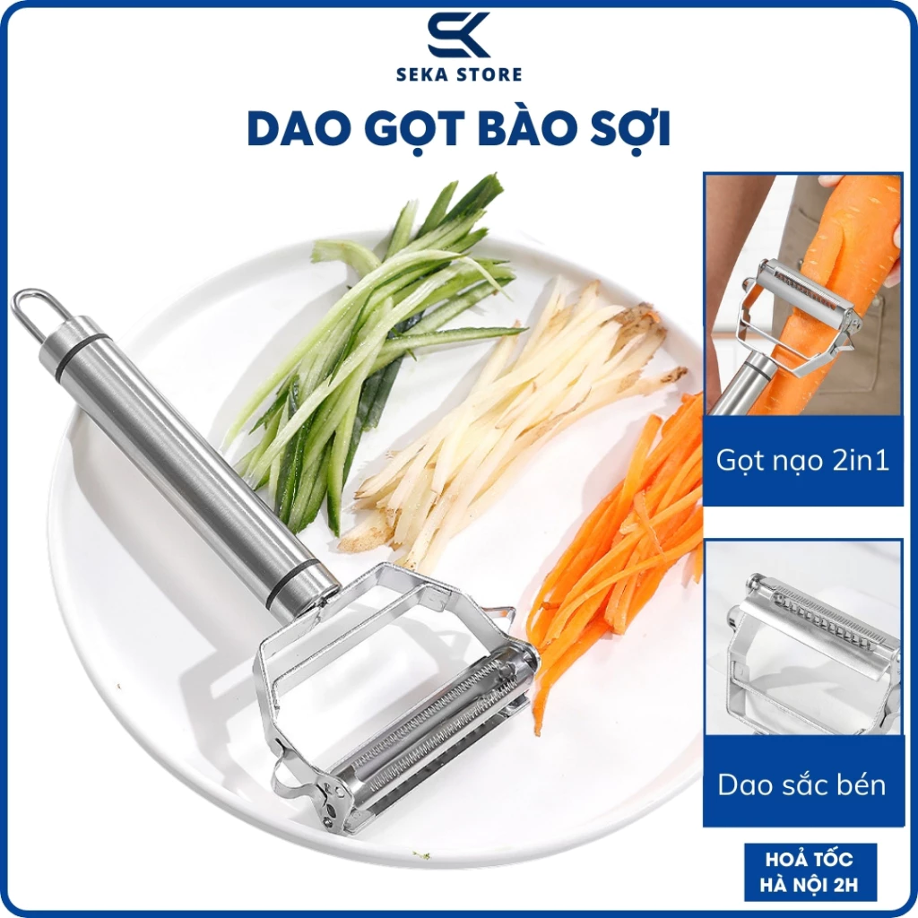 Dao Gọt Bào Sợi Rau Củ Đa Năng Inox 304 Bền, Dụng Cụ Gọt Nạo Bào Củ Quả 3in1 GDB104