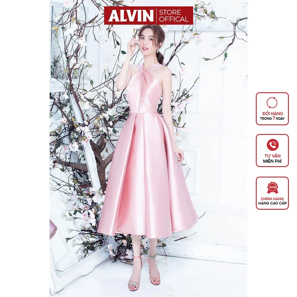 Đầm dạ hội xoè cổ yếm xoắn hai dây bảng lưng Alvin Store 0938