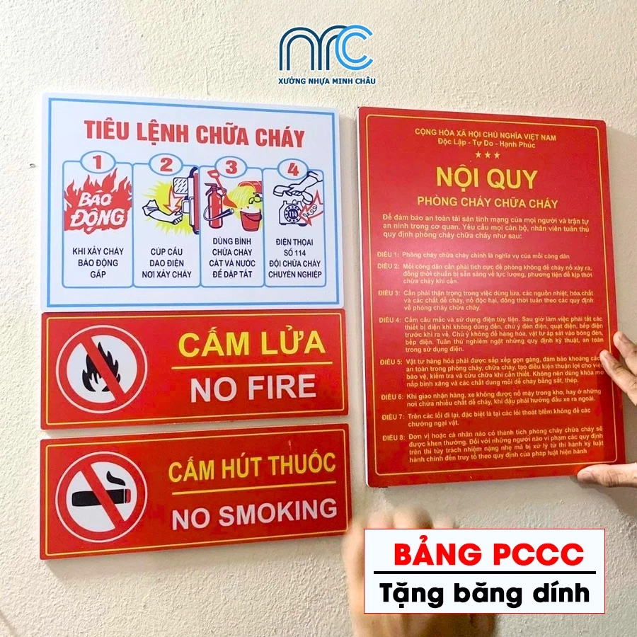 Biển nội quy PCCC, biển tiêu lệnh chữa cháy, bảng cấm lửa, cấm hút thuốc cho công ty, cửa hàng - Tặng kep dán 2 mặt