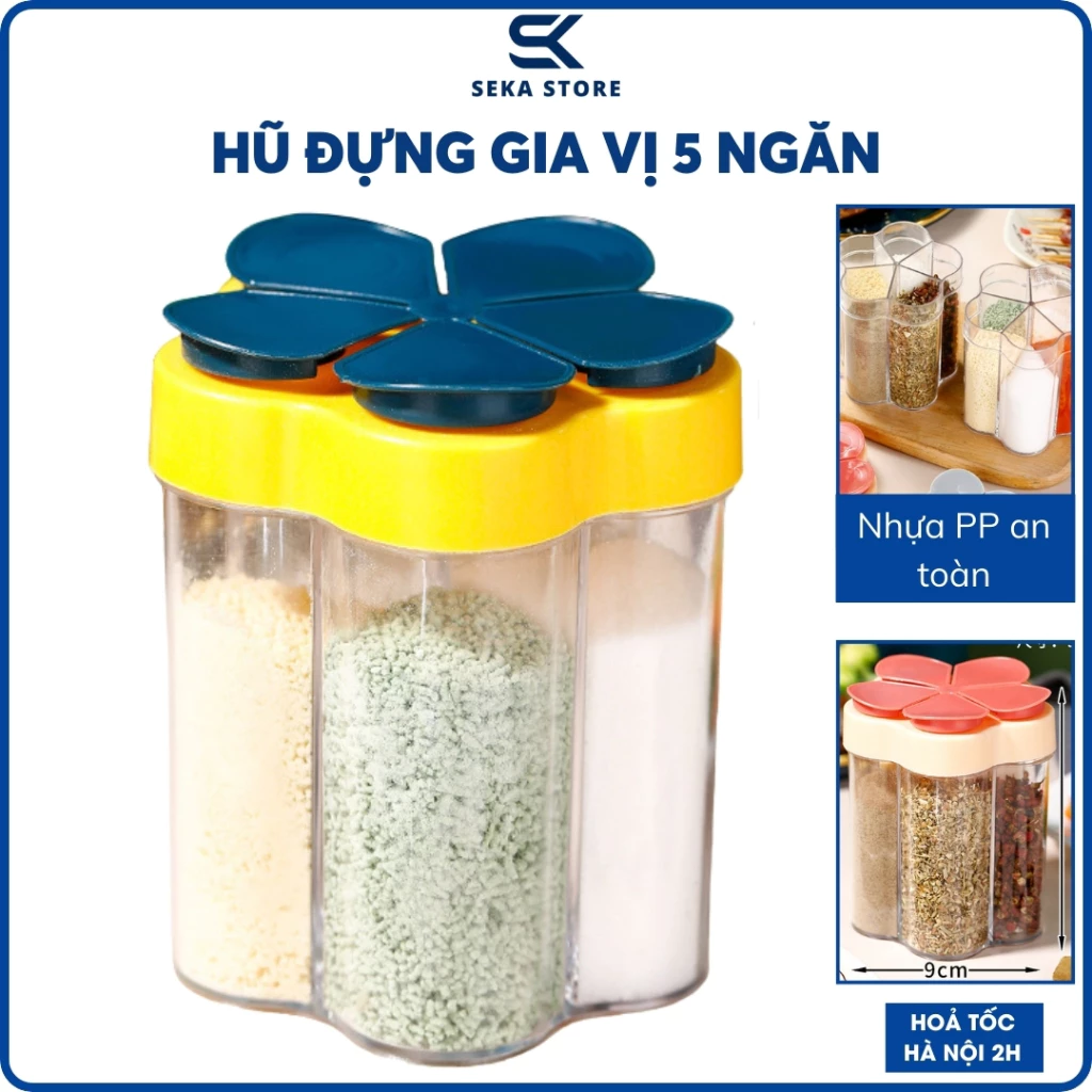 Hũ Đựng Gia Vị 5 Ngăn Tiện Lợi, Lọ Gia Vị Nhà Bếp 5 Trong 1 Chống Ẩm