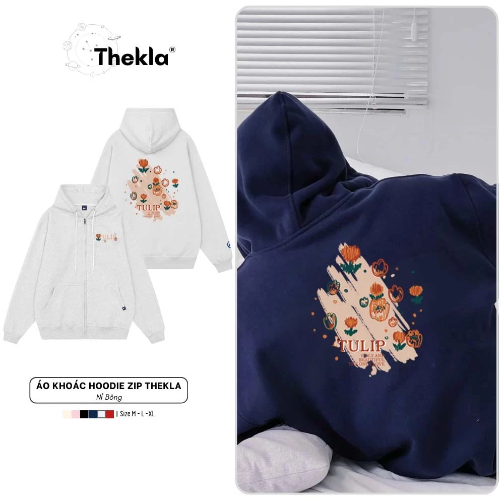 Áo Khoác Hoodie Zip In Hình Hoa Tulip Nam Nữ By Thekla BST423 Unisex Chất Nỉ Lót Bông Mũ 2 Lớp Dày Dặn Cao Cấp Form Rộng