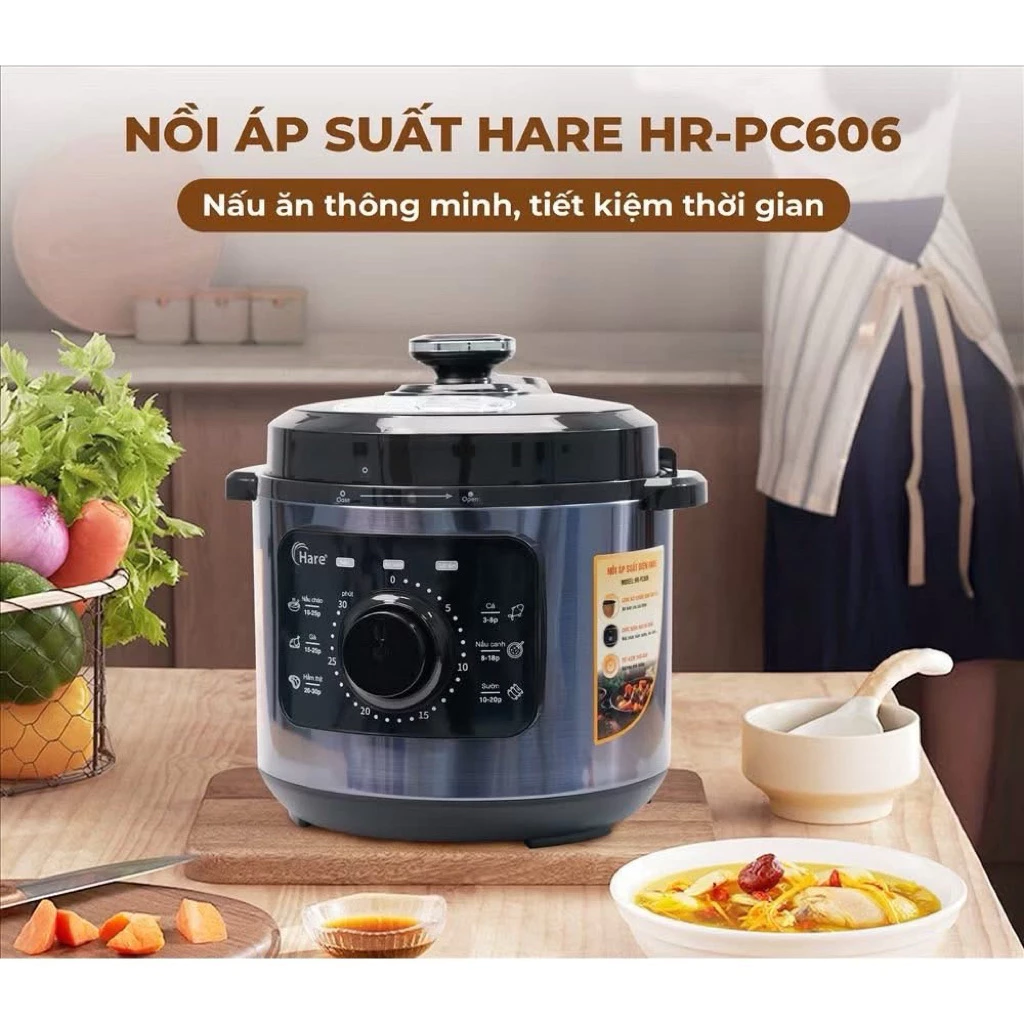 NỒI ÁP SUẤT ĐIỆN HARE LÒNG MEN CHỐNG DÍNH DUNG TÍCH 6L-CÔNG SUẤT 1000w-BẢO HÀNH 12 THÁNG