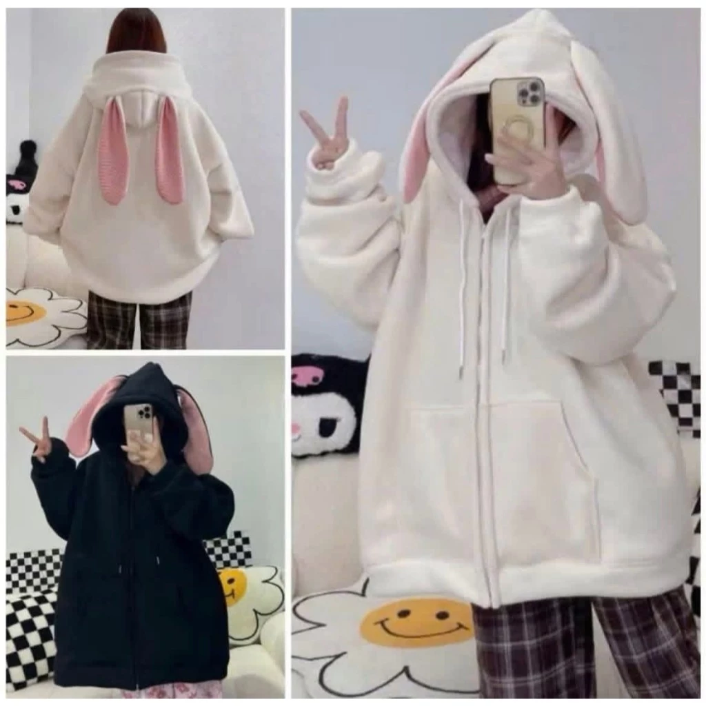 Áo Khoác Hoodie Nỉ Nam, Nữ Unsex Tai Thỏ Dễ Thương, Hoodie Có Mũ Form Rộng Nam Nữ Phong Cách Hàn