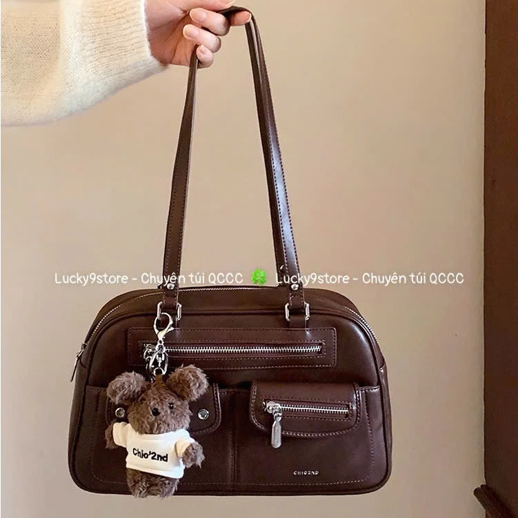 Túi đeo vai size 30 tặng gấu treo túi màu nâu vintage phong cách Hàn Quốc mẫu mới hot trend Hs259#