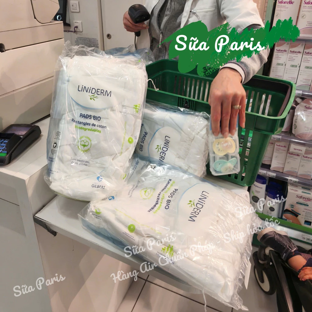 Bông cotton Liniderm Pads Bio 180 miếng đa năng dùng tẩy trang, vệ sinh cho bé_Sữa Paris