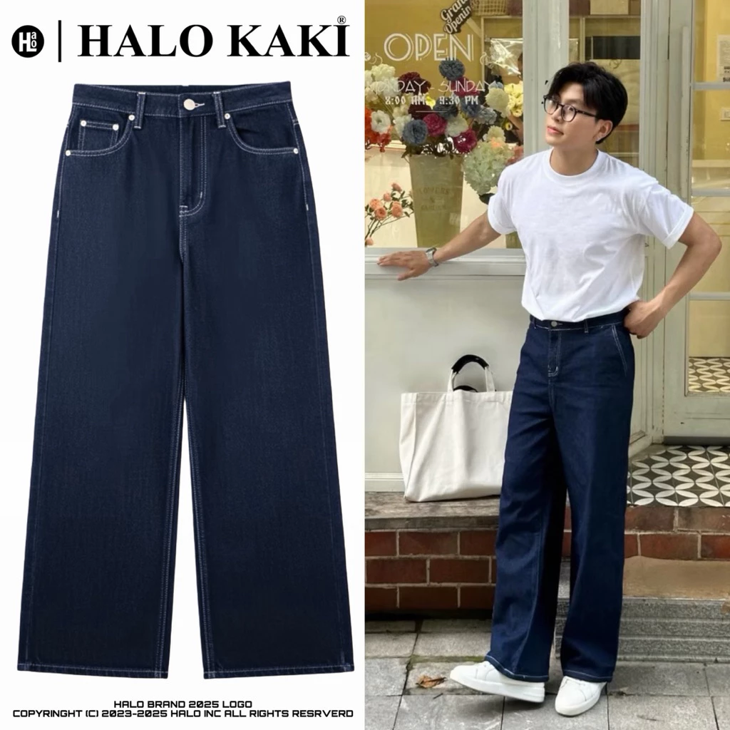 QUẦN JEANS XANH ĐẬM PHONG CÁCH HÀN QUỐC DÁNG SUÔNG BASIC