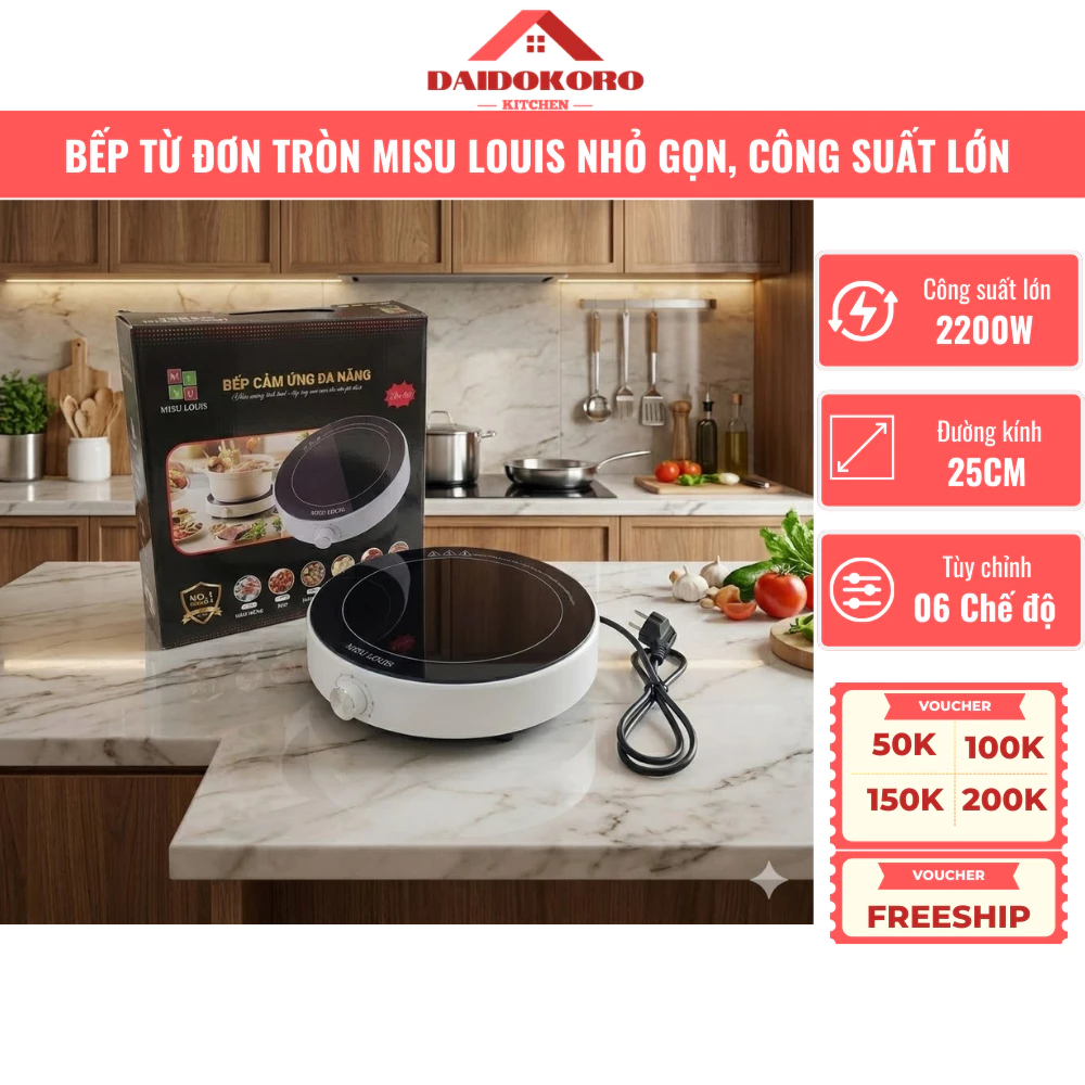 Bếp Từ Tròn Misu Louis, Srapp Công Suất 2200W, Thiết Kế Mới, 6 Chế Độ, Nóng Nhanh Và Đều Hơn