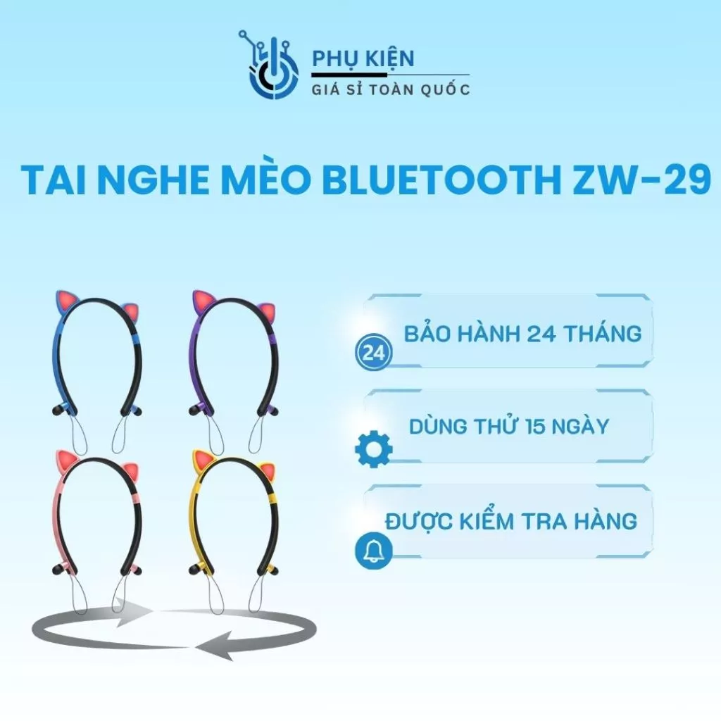 Tai nghe mèo Bluetooth ZW-29 không dây, đèn LED đổi màu, âm hay – đeo cực êm