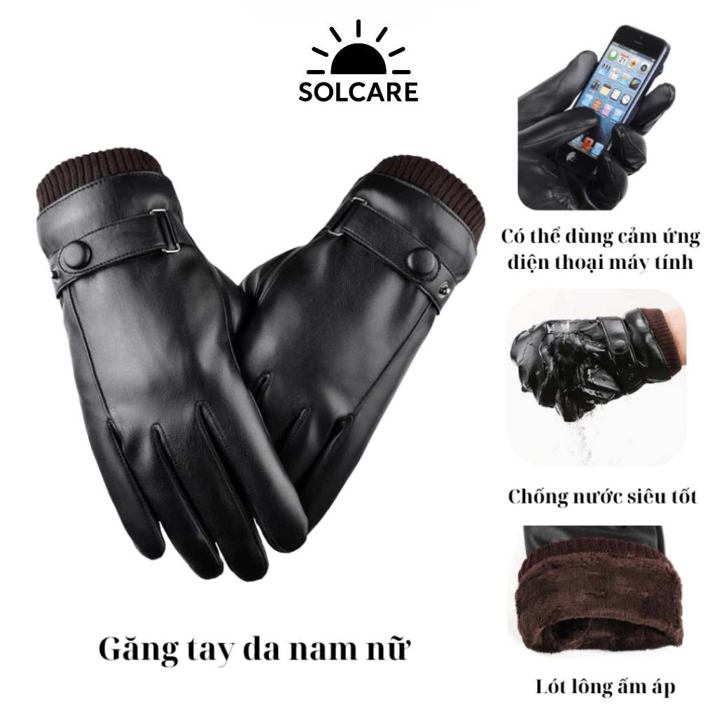 Găng tay da chống nước nam nữ mùa đông bao tay unisex cảm ứng gang tay lót nỉ giữ ấm đi làm đi phượt đi chơi đi làm