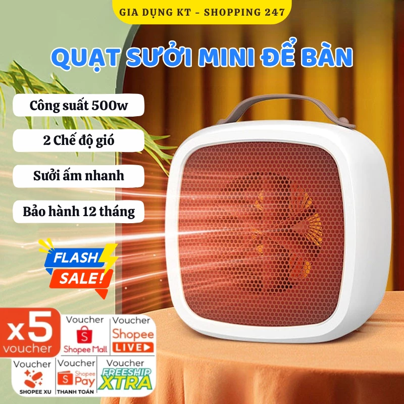 Máy Sưởi, Quạt Sưởi Mini Để Bàn Công Suất 500W, Làm Ấm Cực Nhanh, Kết Cấu Chắc Chắn, Hoạt Động Mạnh Mẽ, Không Gây Ồn