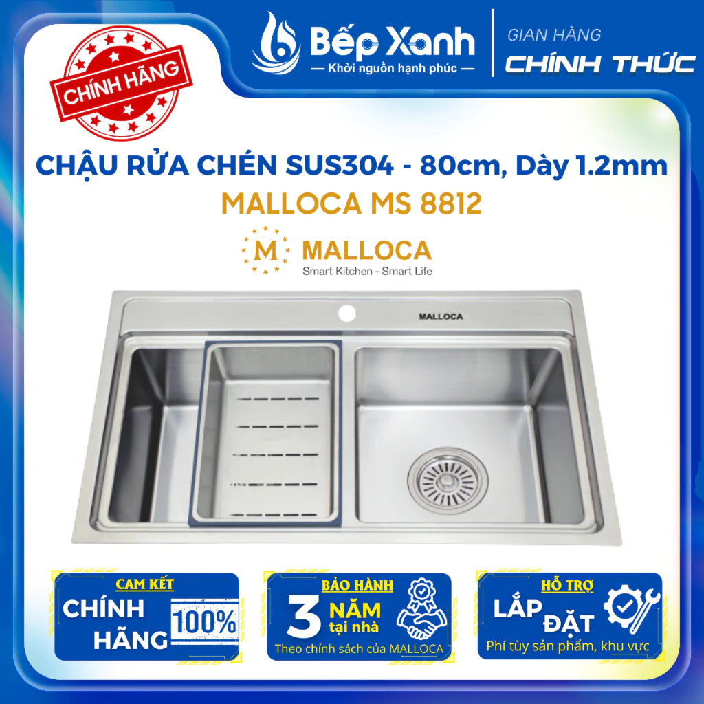 [FREESHIP HCM] Chậu Rửa Chén Malloca MS 8812 - Chất Liệu Inox 304 -Bảo Hành 3 Năm
