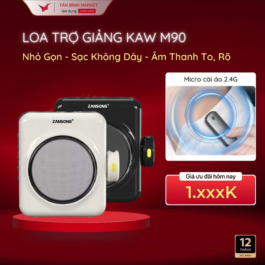 Loa trợ giảng KAW Zansong M90 - Âm Thanh Trong, Rõ Ràng - Micro Cài Áo, Sạc Micro Không Dây