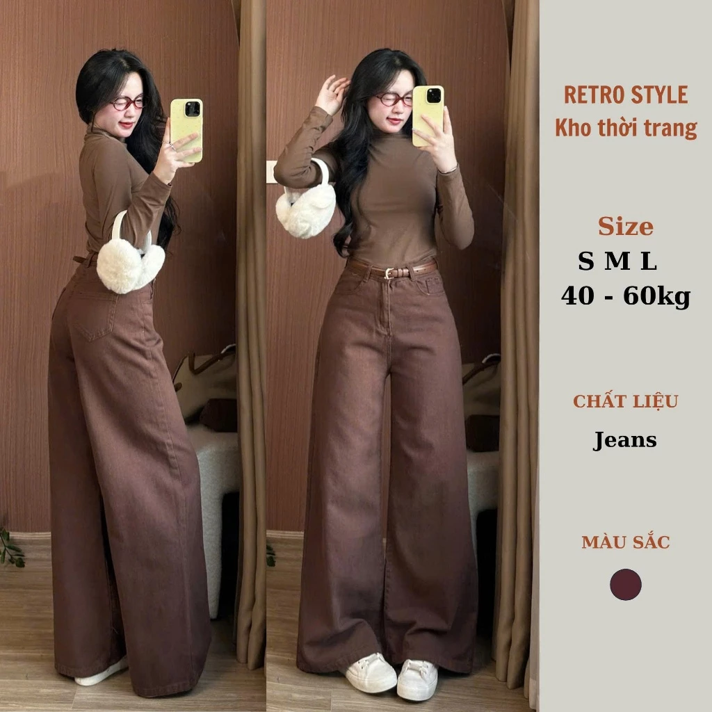 Quần Jean Nâu Ống Loe Nữ Quần Jeans Harem Form Rộng Loe nhẹ Phong Cách Hàn Quốc Siêu Xinh