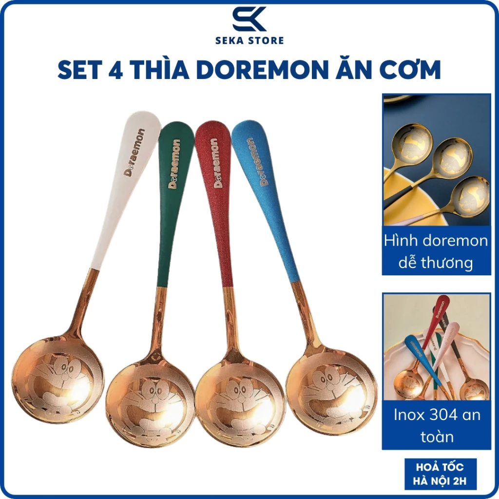 Thìa tròn ăn cơm Doraemon Bằng Thép Không Gỉ 4 Màu Sắc Dễ Thương SP000218