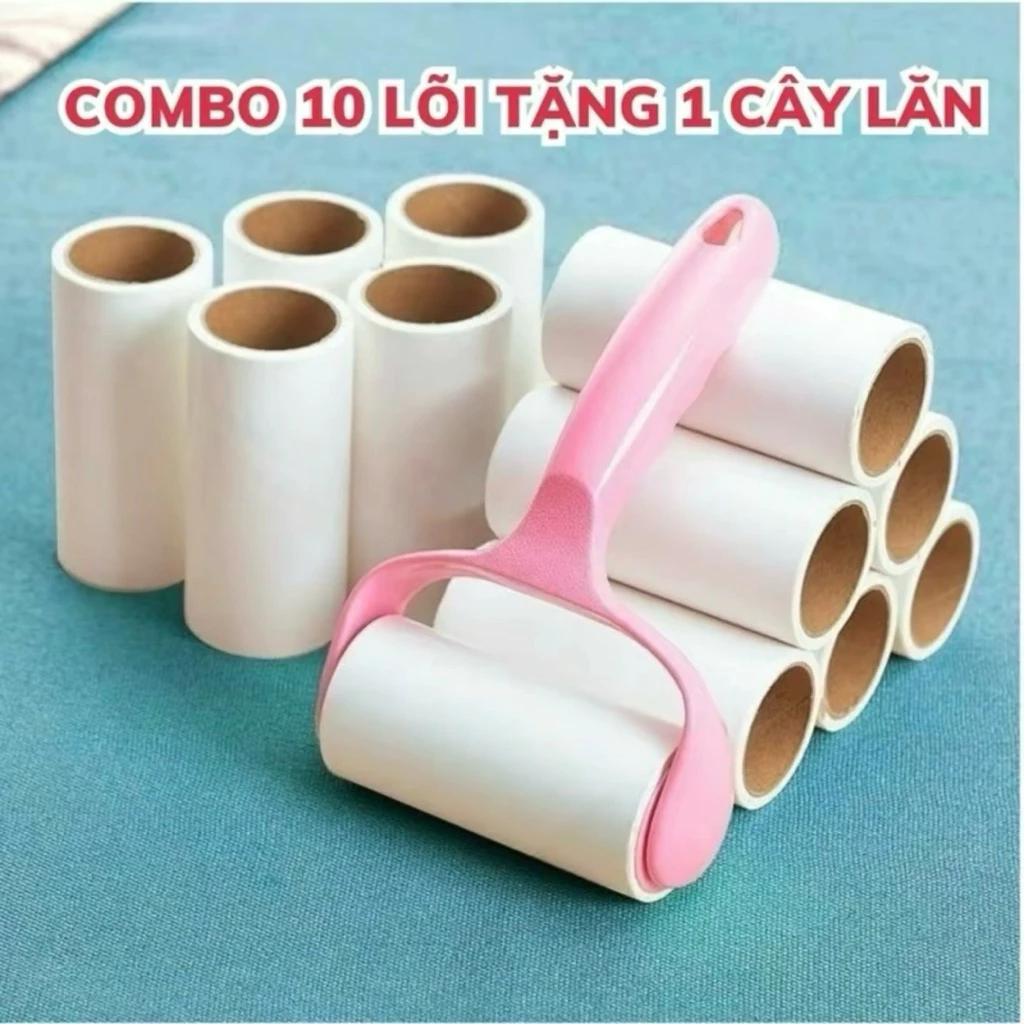 Combo 10 Lõi Lăn Bụi Tặng Kèm 1 Cây Lăn, Cây Lăn Bụi Làm Sạch Quần Áo, Chăn Ga, Đệm Sofa - TT79