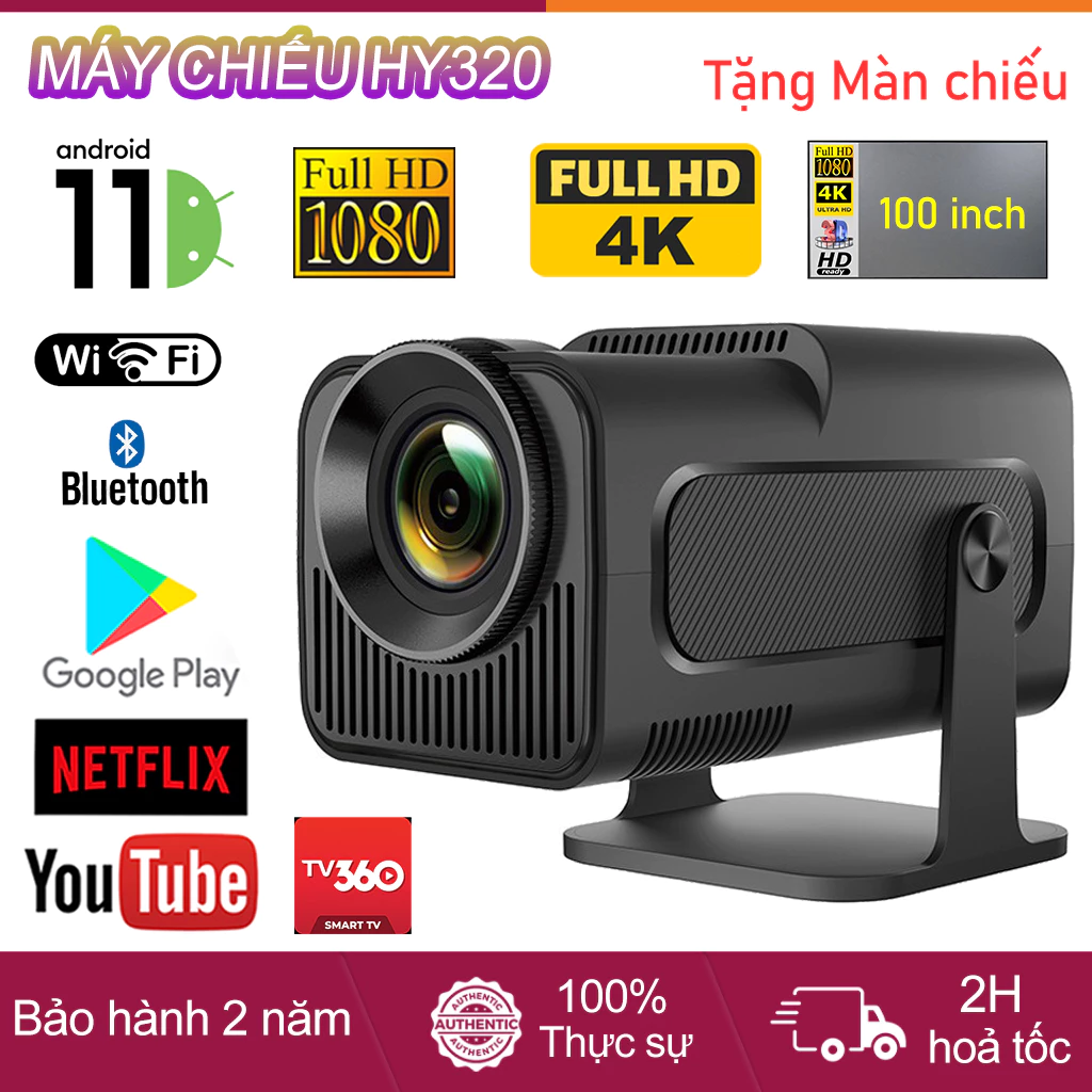 Máy chiếu mini HY320mini Full HD 1080P 4K WiFi Bluetooth Android11 Tự động sửa keystone Kết nối điện thoại Laptop/PC