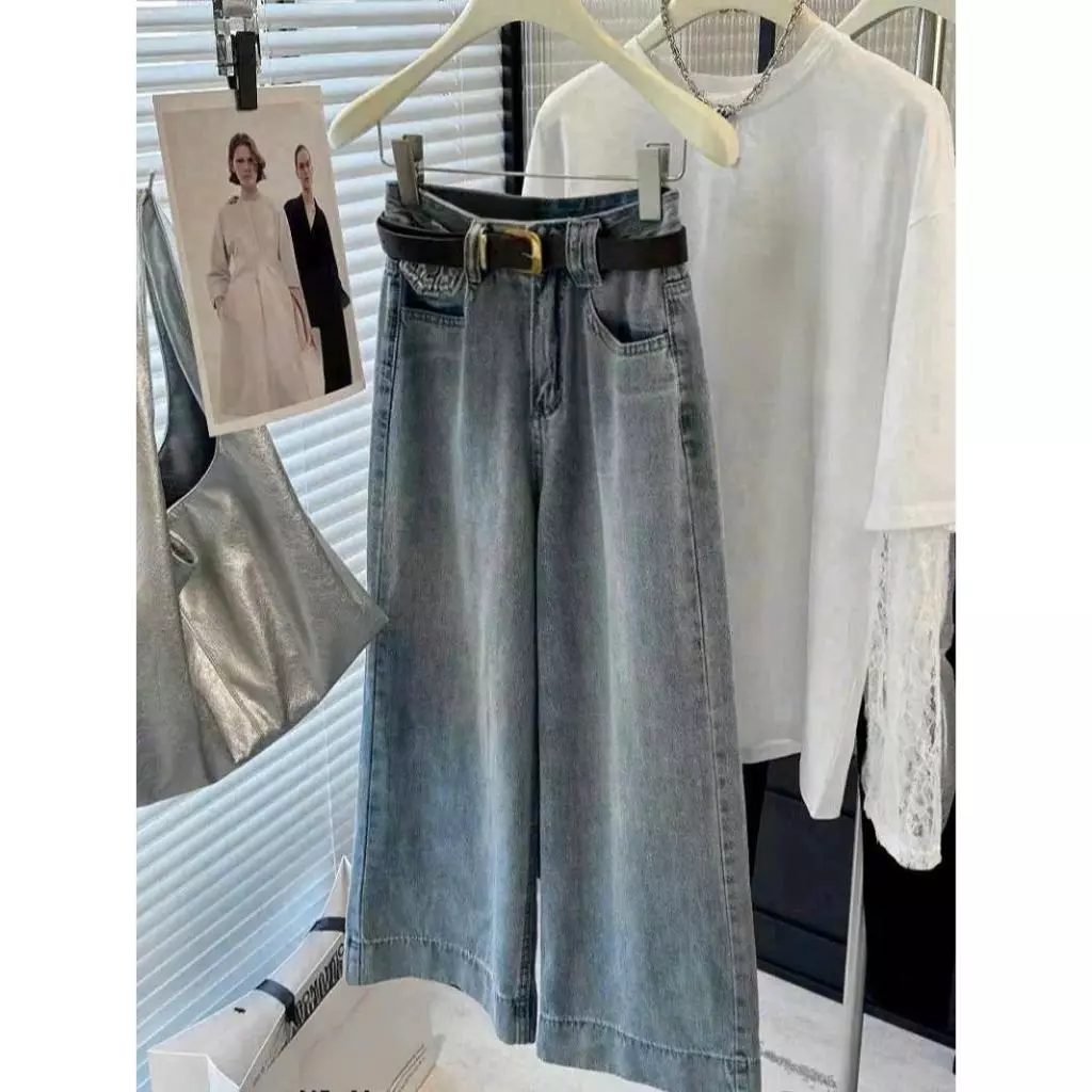 (Suông nấm lùn) M15 Quần jeans suông nữ túi kiểu line 4p vải QC Không co giãn khonhamai